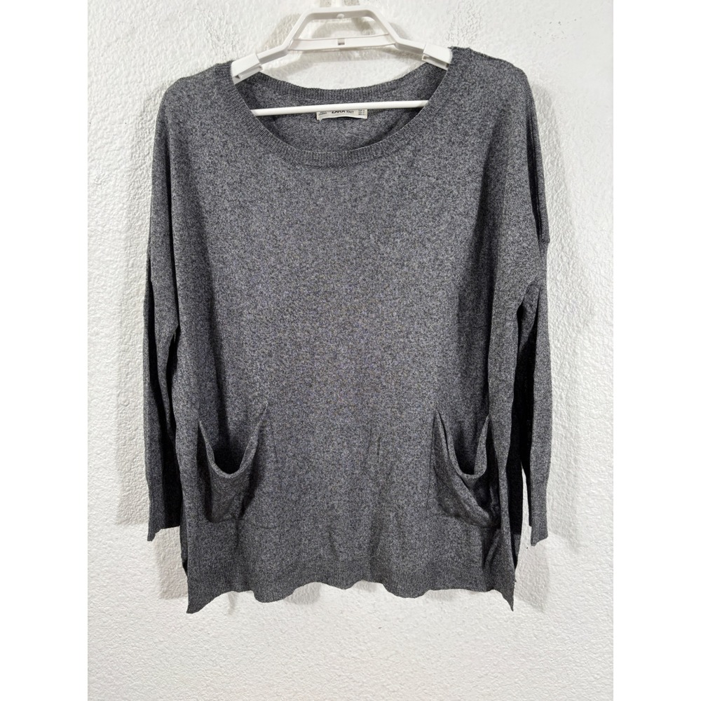Zara Knit‎ Sweater Womens Medium Gray Oversized Lagenlook Boxy Pockets
